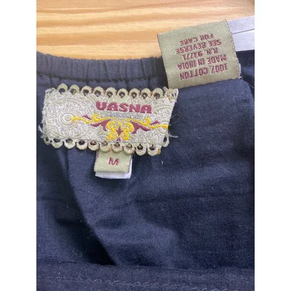 Vasna Women's Halter Cotton Midi Dress Black Boho Gold Coins Embellishments - Picture 10 of 15